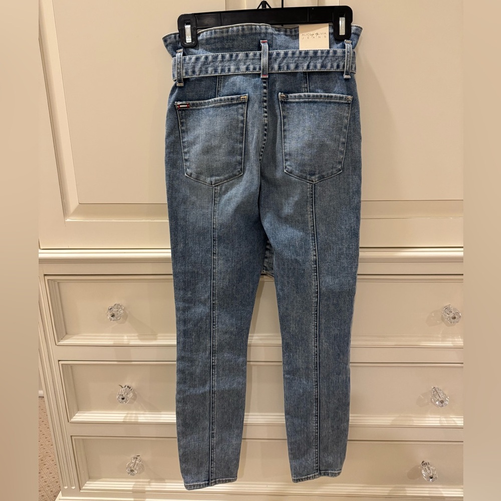 Alice + Olivia Good High Rise Skinny Belt Waistband Golden Child Blue Jean, S 25 - Picture 2 of 2
